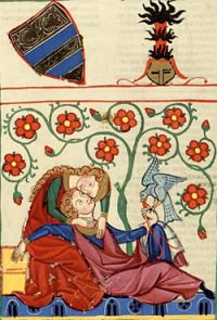 The "Minnesänger" portrayed here is probably Konrad von Altstetten, hereditary steward under the abbot, for whom there is documentary evidence from 1320 to 1327. Picture material: Heidelberg University Library