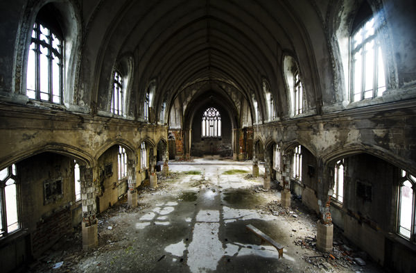 The inside of the abandoned church in Detroit
