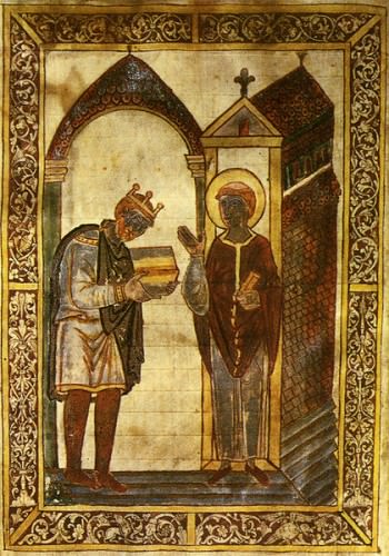 Athelstan, c.895-939. Illuminated manuscript from Bede's Life of St Cuthbert, 