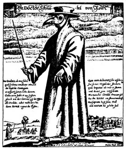 "Doktor Schnabel von Rom" ("Doctor Beak from Rome") engraving, Rome 1656 Physician attire for protection from the Bubonic plague or Black death.