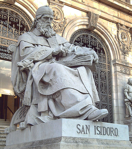Statue of Isidore of Seville by José Alcoverro, outside of the Biblioteca Nacional de España, in Madrid. Photo by Luis García