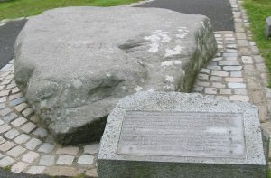 Reputed site of burial of Saint Patrick, in churchyard of cathedral in Downpatrick, Northern Ireland