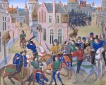 Richard II watches Wat Tyler's death and addresses the peasants in the background: taken from the Gruuthuse manuscript of Froissart's Chroniques (c. 1475).
