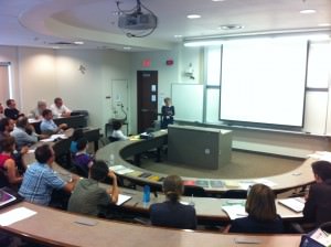 Cynthia Neville speaking at the Canadian Society of Medievalists plenary session