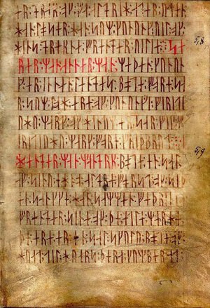  AM 28 8vo, known as Codex runicus, a vellum manuscript from c. 1300 containing one of the oldest and best preserved texts of the Scanian law (Skånske lov), written entirely in runes.