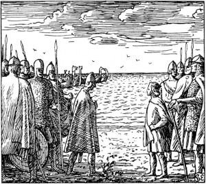 Illustration of a scene from the Heimskringla - 19th century