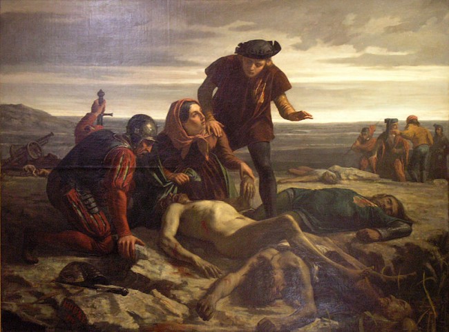 The corpse of Charles the Bold, duke of Burgundy, discovered after the Battle of Nancy, 1477. 19th century painting