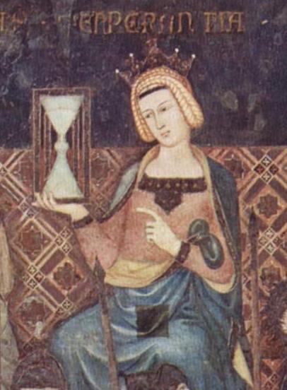 Hourglass - Temperance bearing an hourglass; detail Lorenzetti's Allegory of Good Government, 1338
