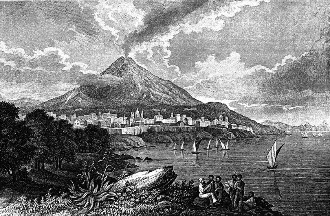Mt. Etna around 1840. Drawing by C. Reiss, engraving by I.G. Martini.