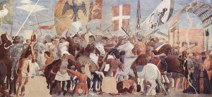 Battle between Heraclius' army and Persians under Khosrau II. Fresco by Piero della Francesca, ca. 1452