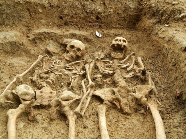 A couple who have been holding hands for 700 years have been uncovered at the ‘lost’ chapel of St Morrell in Leicestershire - Credit: University of Leicester Archaeological Services
