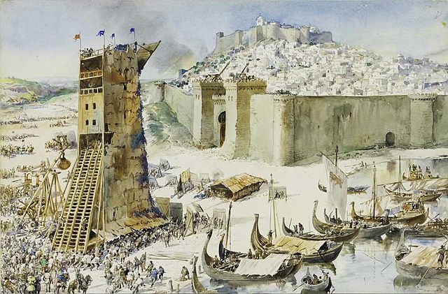 The Conquest of Lisbon painting by Alfredo Roque Gameiro (1917)