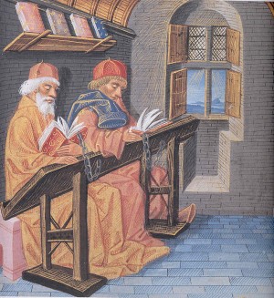 15th century library - Buchillustration, 15. Jahrhundert Musee Condé, Chantilly