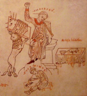 Hildebert cursing a mouse. An image from the  12th century manuscript De Civitate Dei