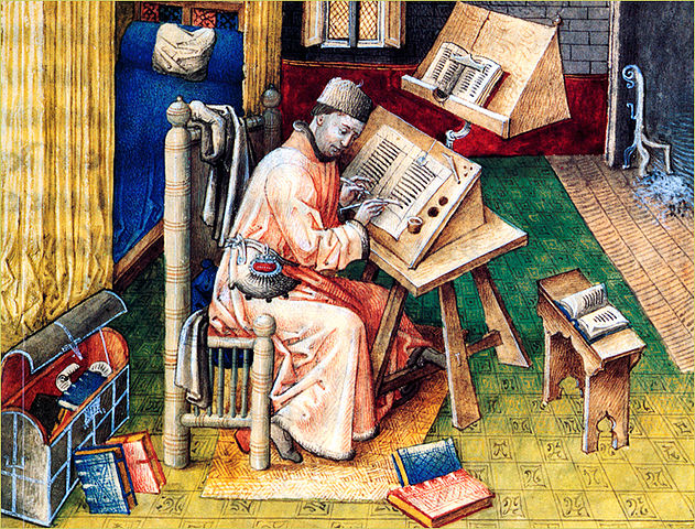 medieval writing - Jean Miélot at his desk 15th century