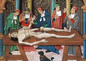 Dissection of a cadaver, 15th century painting