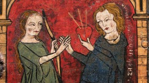 14th century depiction of Frau Minne, the personification of courtly love