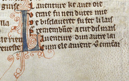  British Library MS Harley 978, fol. 133v - The opening lines of Lanval, Sir Launfal was based on this lai by Marie de France. 