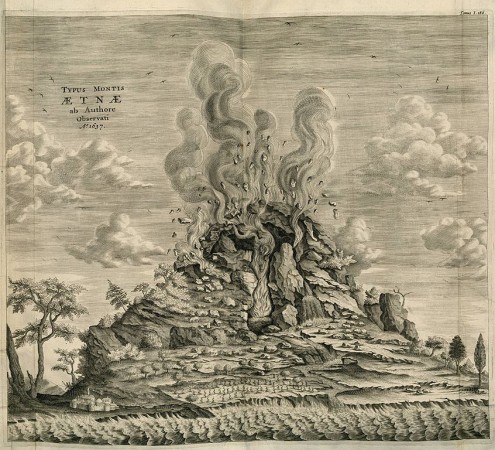 Illustration of Mount Etna as observed by the author in 1637. From Athanasius Kircher's Mundus Subterraneus, 1664.