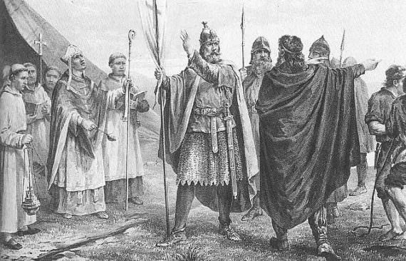 King Olaf I of Norway's arrival to Norway Based on drawing by Peter Nicolai Arbo