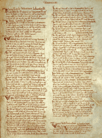 Page from the Domesday Book for Warwickshire, including listing of Birmingham
