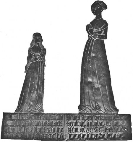 Memorial Brass to Elizabeth Etchingham and Agnes Oxenbridge, Etchingham, East Sussex, c. 1480