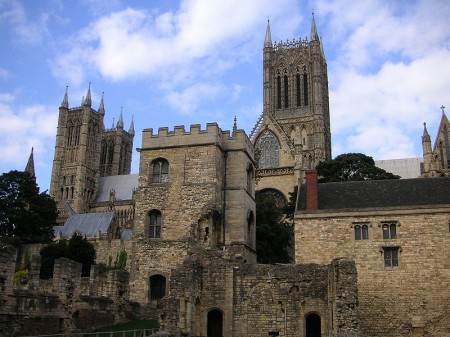 Lincoln Cathedral, seen from the ruined Medieval Bishop's Palace to the south. 