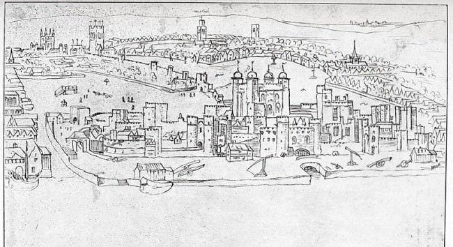 Drawing by Antony van den Wyngaerde View of London - The Tower of London - 16th century