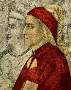 Dante Alighieri, attributed to Giotto, in the chapel of the Bargello palace in Florence. This oldest picture of Dante was painted just prior to his exile and has since been heavily restored
