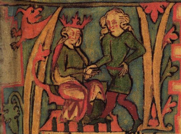 Picture of King Harald from the 14th century Icelandic manuscript Flateyjarbók.