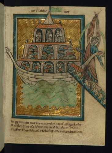 This scene of Noah's Ark is a leaf from a manuscript of Bible pictures by W. de Brailes, a 13th-century English artist. High-resolution images of medieval manuscripts at the Walters Art Museum will have a second home in the Stanford Digital Repository, which will provide digital handling tools that will allow scholars to analyze the manuscripts and compare them with manuscripts elsewhere. (Photo: The Walters Art Museum, Baltimore)