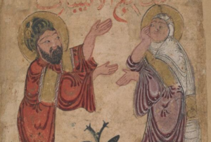 Man and woman in conversation from a 13th-century manuscript â British Library MS Or. 2784 f.103v