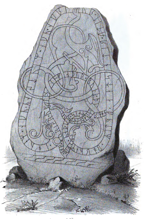 Runetone U 887 - shows a winged and two-legged dragon