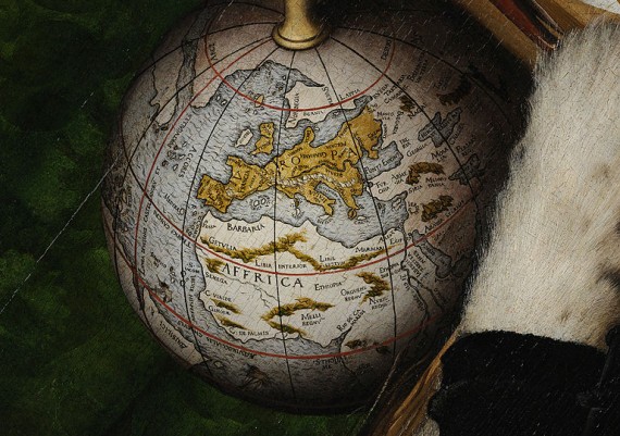 Detail of the globe from The Ambassadors by Hans Holbein the Younger in 1533