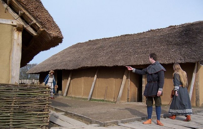 Reconstructed Viking houses at Hedeby (Haithabu) in Northern Germany.