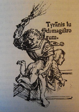 A typically frenzied Renaissance depiction of a birching - Hans  Holbein's image of the 'tyranny of schoolmasters', from his illustrations for Erasmus' Praise of Folly, c.1515.  Photo courtesy University of Leicester
