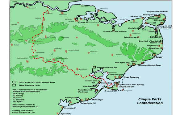 Map of the Cinque Ports - image created by Clem Rutter / Wikimedia Commons