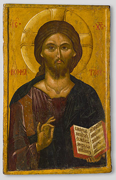 Icon of Christ Pantokrator, late 14th century. Byzantine; Thessaloniki. Tempera and gold on wood; 157 x 105 x  5 cm (61 3/4 x 41 1/3 x 2 in.). Museum of Byzantine Culture, Thessaloniki.