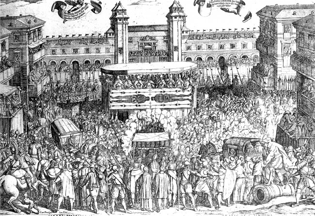 Antonio Tempesta (1555-1630), View of the Piazza del Castello, Turin, during the ostension of the Holy Shroud, 1613 