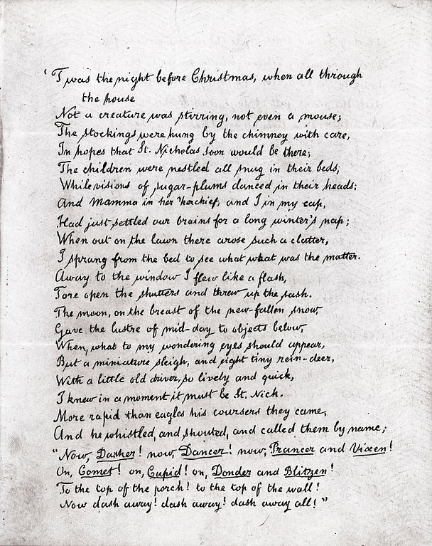 ‘A Visit From St. Nicholas’ handwritten manuscript by author Clement C. Moore