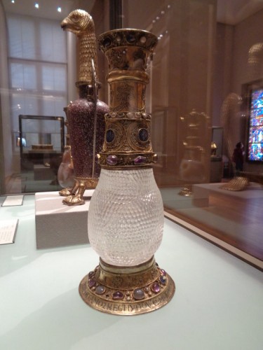 The "Eleanor" vase, a reputed gift from Eleanor of Aquitaine to the Abbey of Saint-Denis, with the eagle of Abbot Suger behind. Photo by Danielle Trynoski