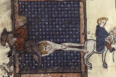 The Martyrdom of of former Antipope Hippolytus, according to the legendary version of Prudentius (14th century)