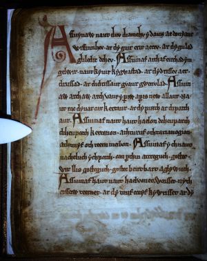 Black Book of Carmarthen  -  New text and image revealed under UV light (f. 39v). - Image courtesy National Library of Wales