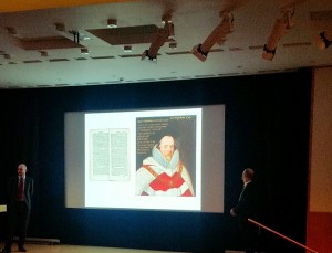 Alexander Lock (left) and Julian Harrison (right) talk about the Magna Carta at a presentation about the 4 year journey to completing the exhibition, Magna Carta: Law, Liberty, Legacy (March 20, 2015) . Photo by Medievalists.net