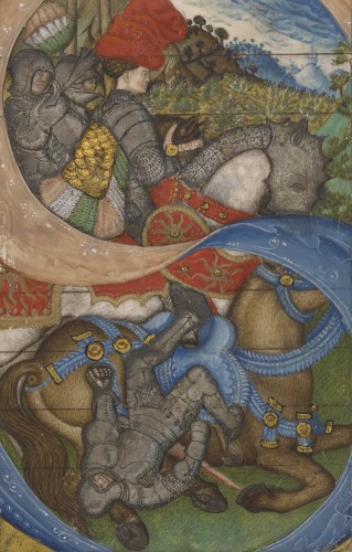 Initial S: The Conversion of Saint Paul, about 1440 – 1450. Attributed to Pisanello (Italian, by 1395 - about 1455) and Attributed to the Master of the Antiphonal Q of San Giorgio Maggiore (Italian, about 1440 - about 1470). Tempera colors, gold leaf, gold paint, silver leaf, and ink on parchment. 5 9/16 x 3 1/2 in. 91.MS.5.verso. The J. Paul Getty Museum, Los Angeles, Ms. 41, verso
