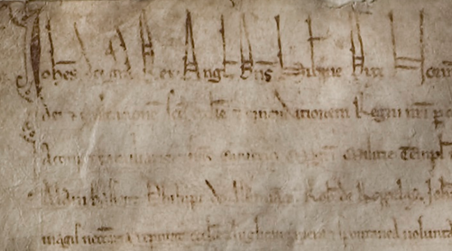 The opening lines of Lincoln Cathedral's copy of the 1215 Magna Carta