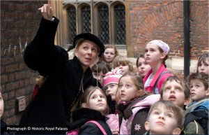 Children and Live Costumed Interpretation - Education at Hampton Court Palace. Photo courtesy of Past Pleasures and Historic Royal Palaces.