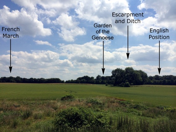 The proposed site of Battle of Crécy, looking southwest across the battlefield. Photo by Michael Livingston