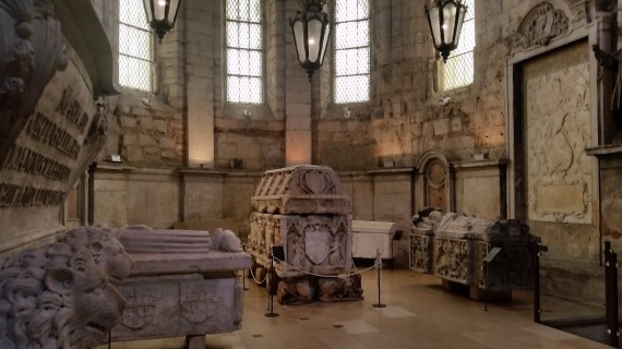 View of the majestic Gothic tomb of King Ferdinand I (1345-1383), along with several other Gothic sarcophagi inside the Carmo Monastery museum. Photo by Medievalists.net