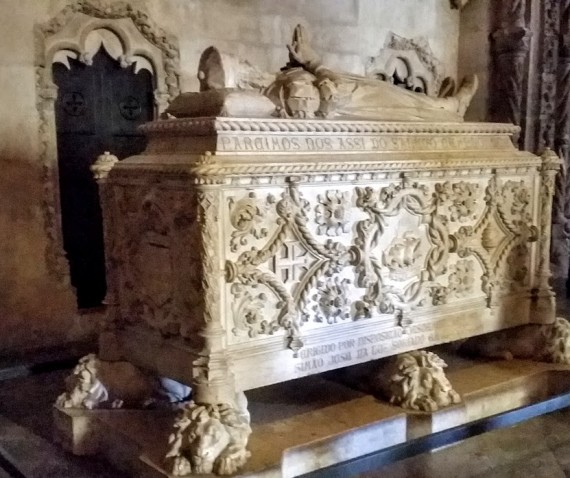 Tomb of Portuguese explorer, Vasco da Gama (1460-1524) at Jerónimos Monastery., Belém, Lisbon. Photo by Medievalists.net.
